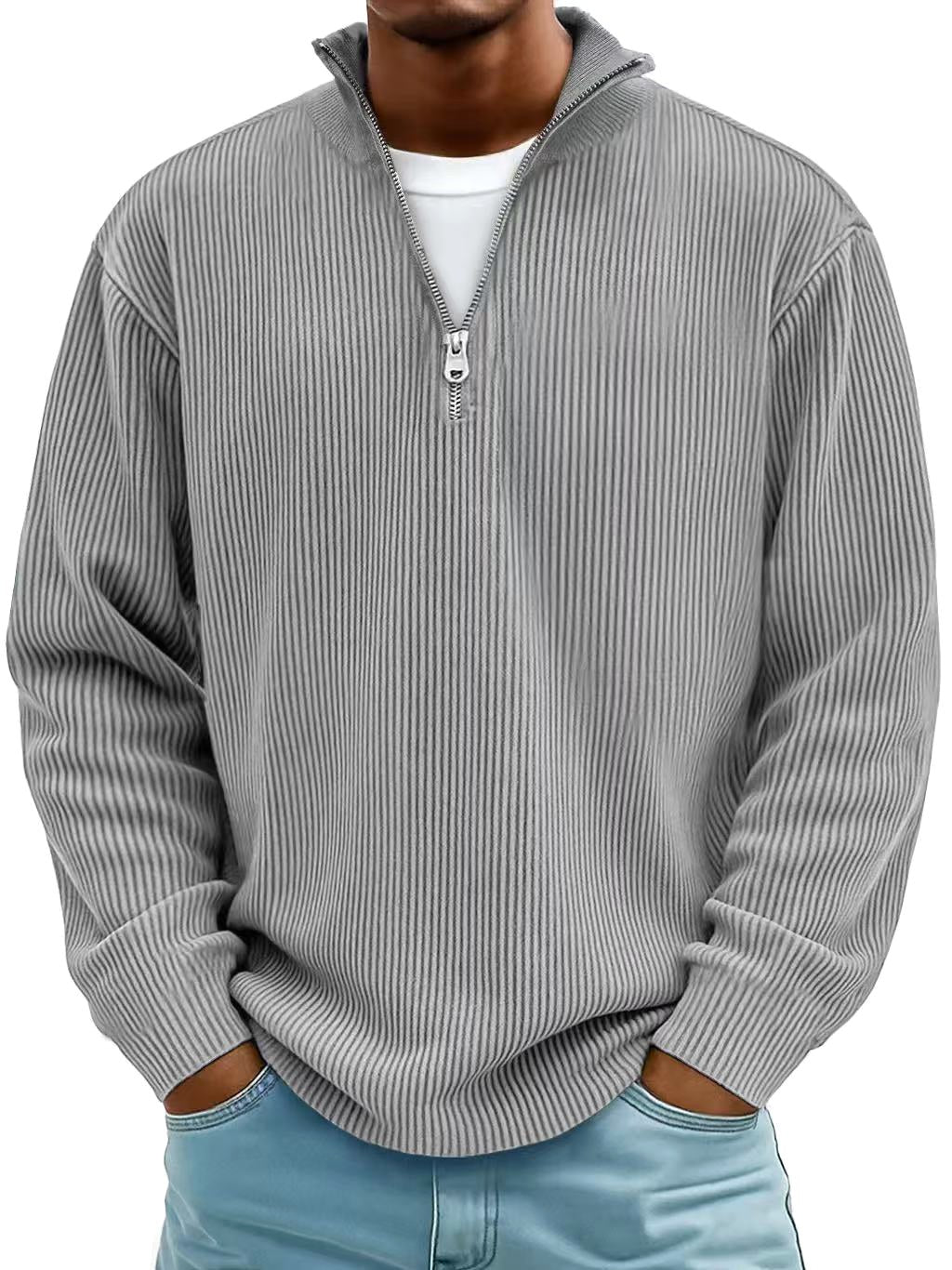 Wolfgang | Men's Jumper with Half-Zip Design, Structured Trendy Jumper | My Sweet Wardrobe | Grey