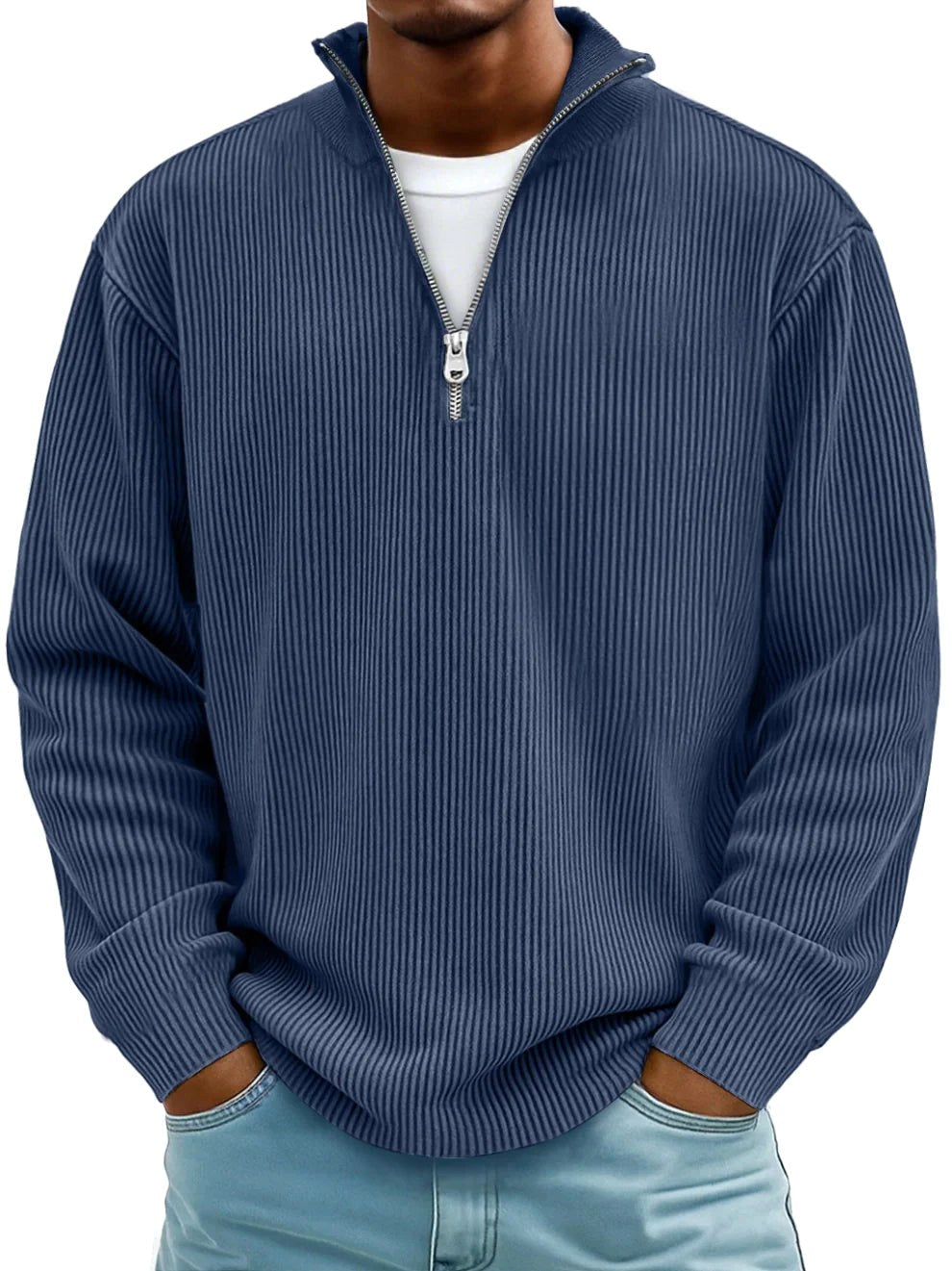 Wolfgang | Men's Jumper with Half-Zip Design, Structured Trendy Jumper | My Sweet Wardrobe | Blue
