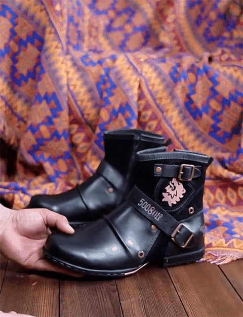 William | Men's Leather Biker-Style Boots, Classic Motorcycle Boots | My Sweet Wardrobe