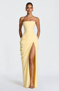 Yvette | Women's Strapless Maxi Dress, Ruched Waist Evening Dress | My Sweet Wardrobe | Yellow
