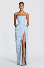 Yvette | Women's Strapless Maxi Dress, Ruched Waist Evening Dress | My Sweet Wardrobe