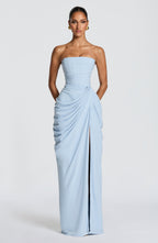 Yvette | Women's Strapless Maxi Dress, Ruched Waist Evening Dress | My Sweet Wardrobe | Light Blue