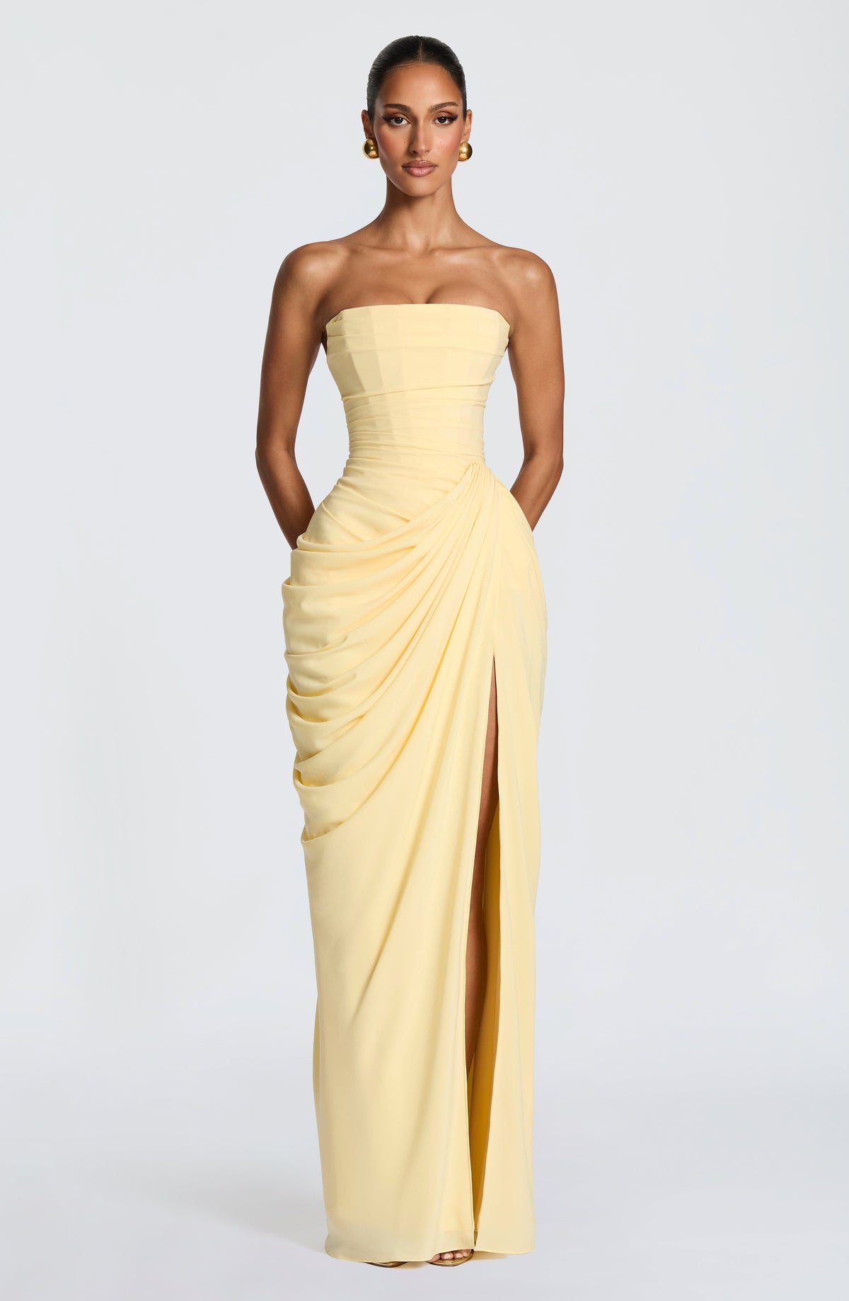 Yvette | Women's Strapless Maxi Dress, Ruched Waist Evening Dress | My Sweet Wardrobe