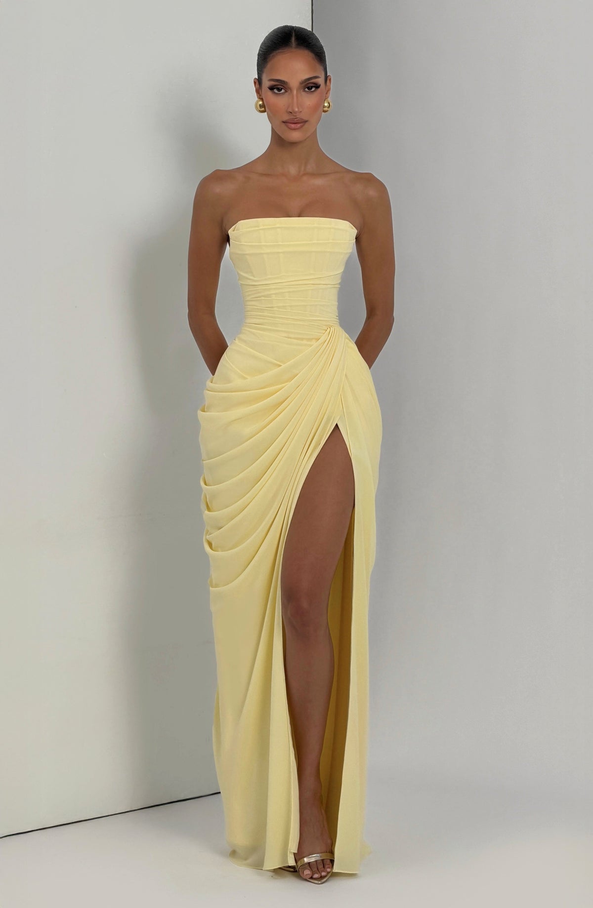 Yvette | Women's Strapless Maxi Dress, Ruched Waist Evening Dress | My Sweet Wardrobe