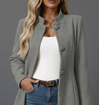 Yvonne | Women's Button-Down A-Line Coat, Stand Collar Autumn Coat | My Sweet Wardrobe