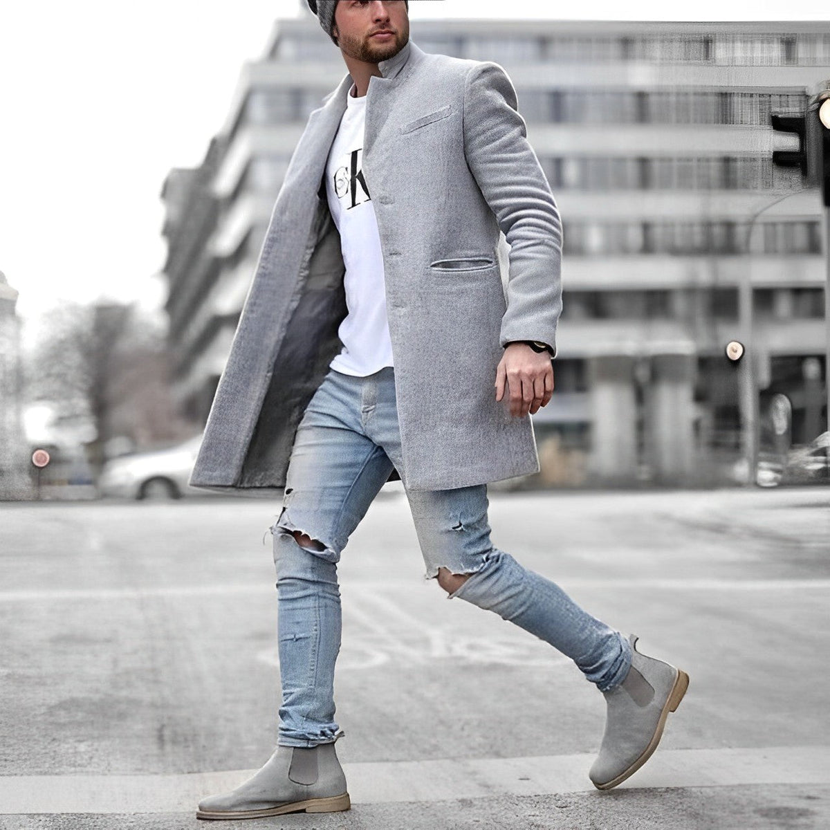 Zachary | Men's Slim-Fit Topcoat, Single-Breasted Tailored Coat | My Sweet Wardrobe | Gray