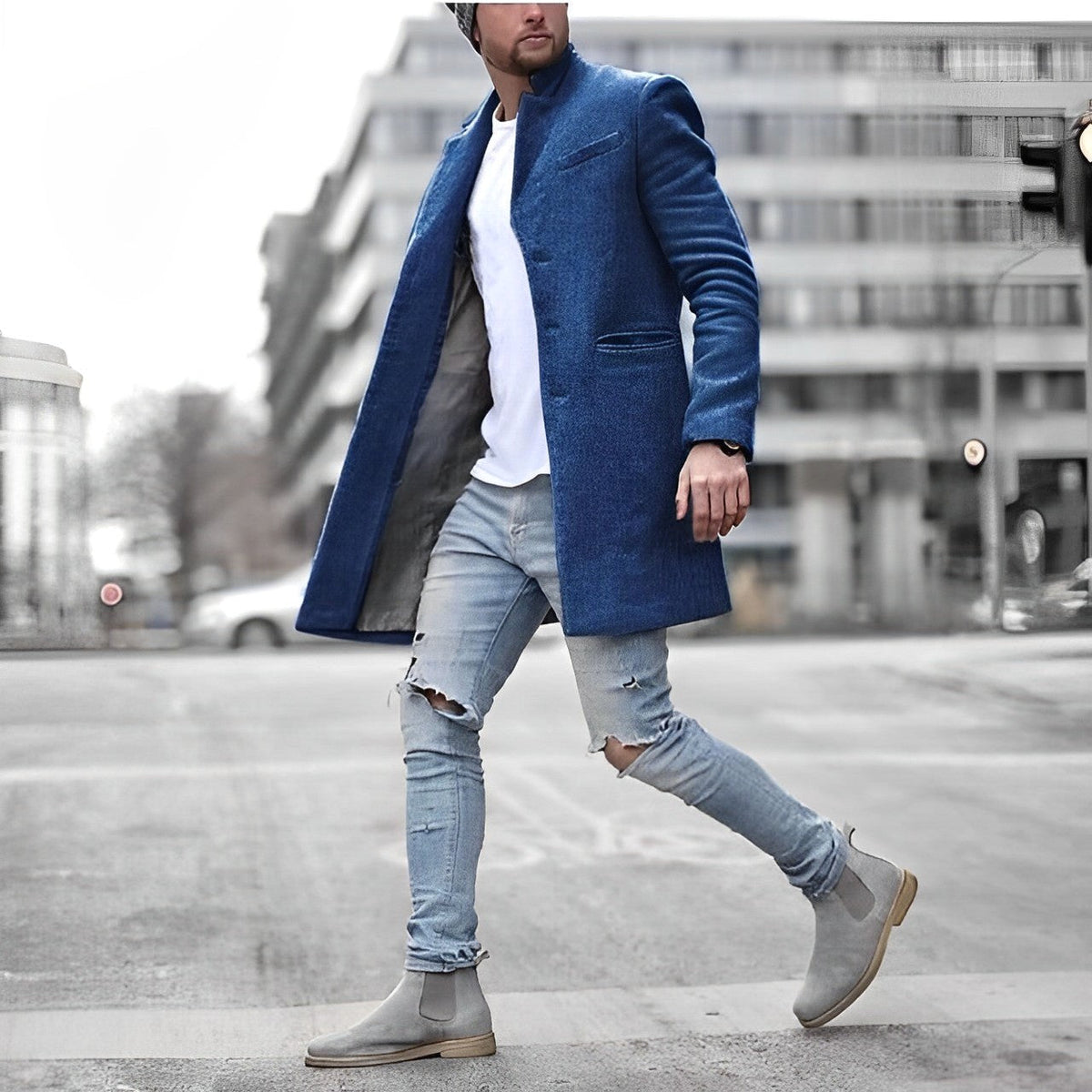 Zachary | Men's Slim-Fit Topcoat, Single-Breasted Tailored Coat | My Sweet Wardrobe | Blue