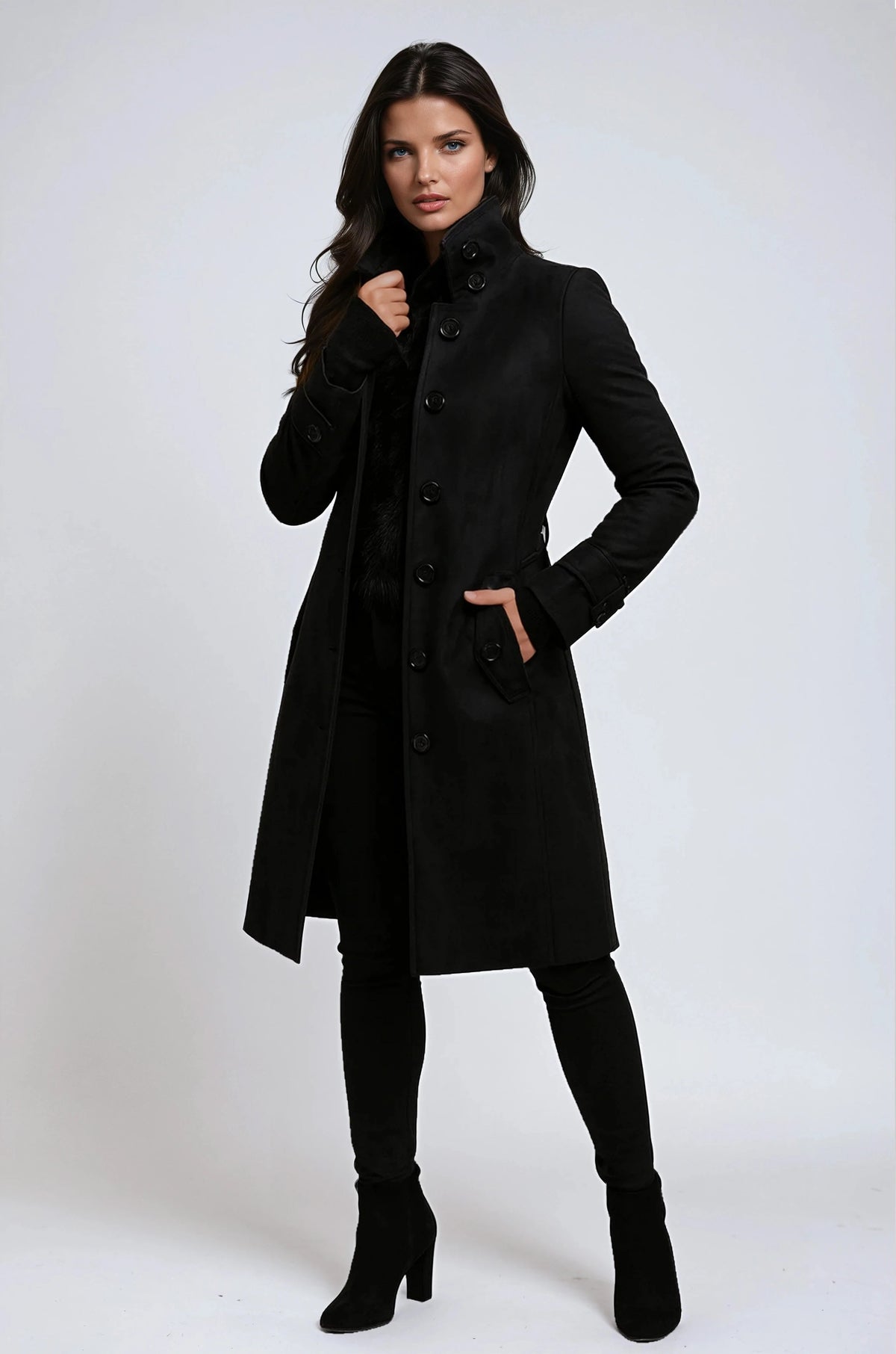Zofia | Women's High-Neck Trench Coat, Long Tailored Winter Coat | My Sweet Wardrobe